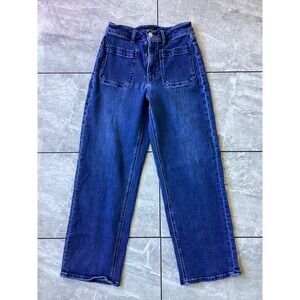 Quince Organic Cotton Wide Leg Jeans Blue Denim Front Patch Pockets Size 27